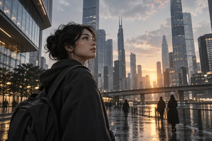 Animated character in a city