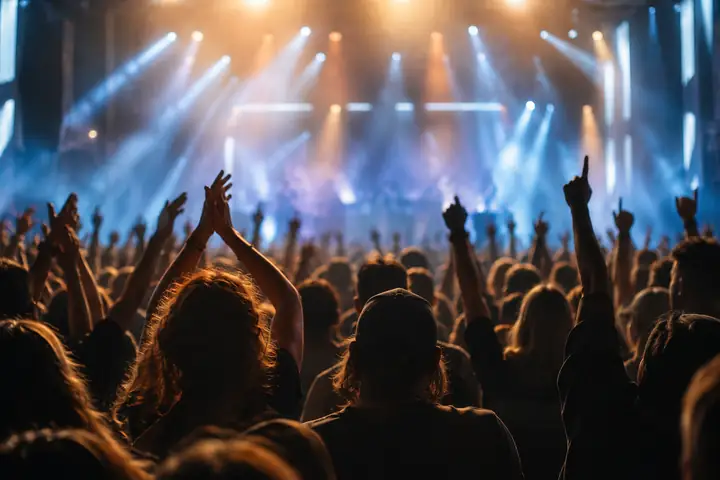 Colorful concert crowd