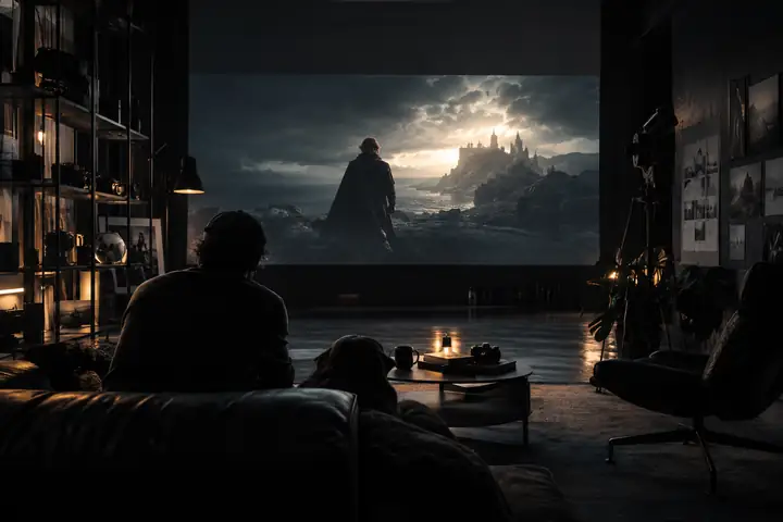 Dark cinematic interior