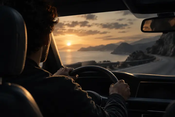 Driver in a cinematic car scene