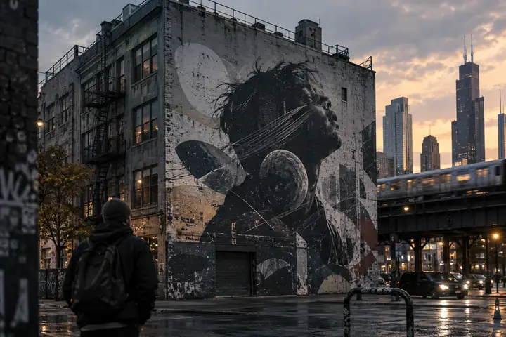 Graffiti-covered city building
