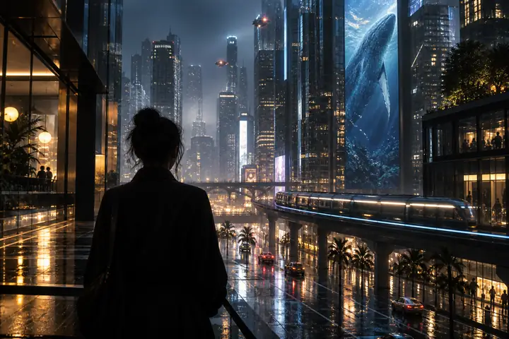 Neon city scene