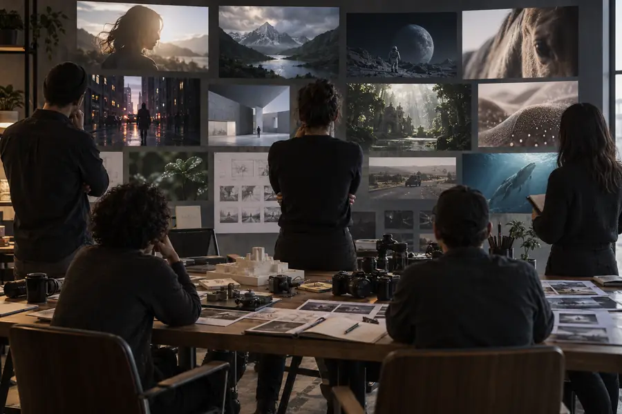 Una escena de movimiento cinematográfica que representa un flujo de trabajo de video terminado